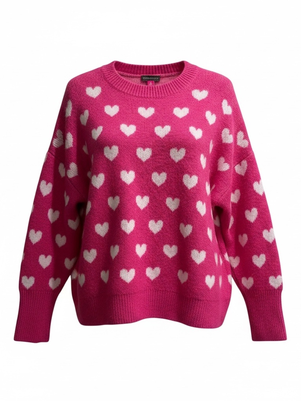 Vince Camuto Hot Pink Crewneck Sweater with White Heart Pattern